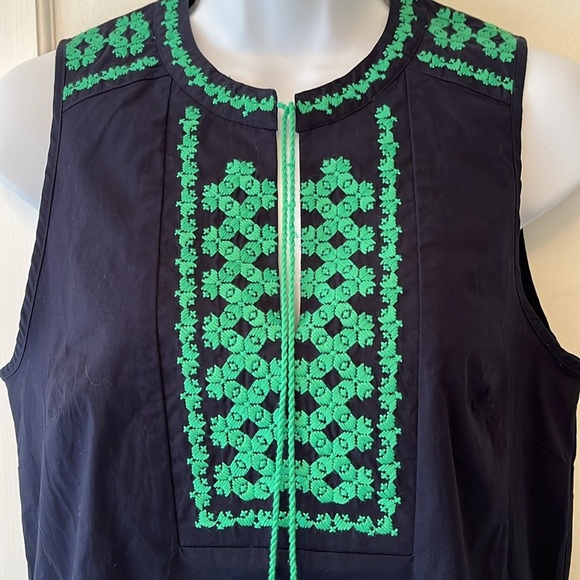 J Crew Sleeveless Embroidered Tassel Tank Top Size 0 Navy Blue Green Preppy Boho - Picture 5 of 17